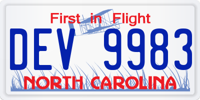 NC license plate DEV9983