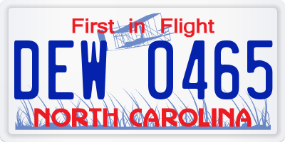 NC license plate DEW0465