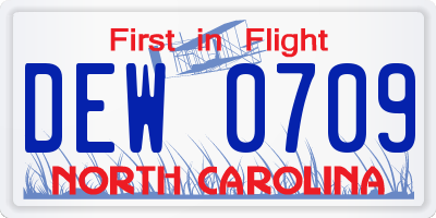 NC license plate DEW0709