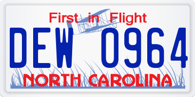 NC license plate DEW0964