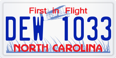 NC license plate DEW1033