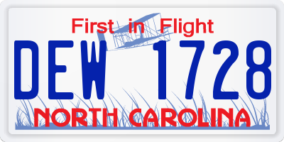 NC license plate DEW1728