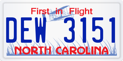 NC license plate DEW3151