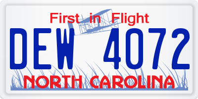 NC license plate DEW4072
