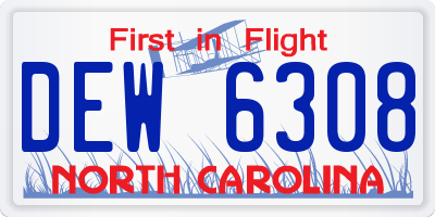 NC license plate DEW6308