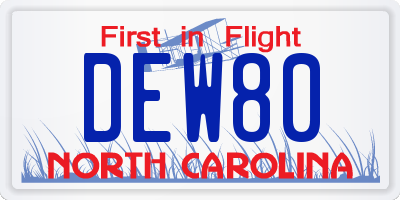 NC license plate DEW80