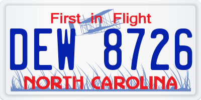 NC license plate DEW8726