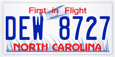 NC license plate DEW8727