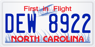 NC license plate DEW8922