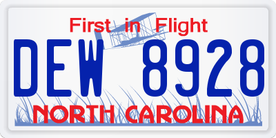 NC license plate DEW8928