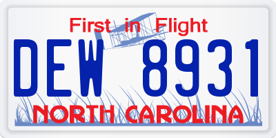 NC license plate DEW8931