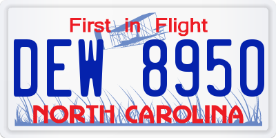 NC license plate DEW8950