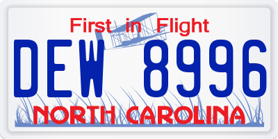 NC license plate DEW8996