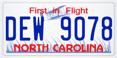 NC license plate DEW9078