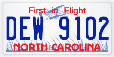 NC license plate DEW9102