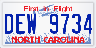 NC license plate DEW9734