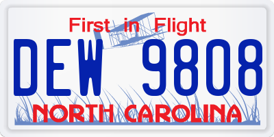 NC license plate DEW9808