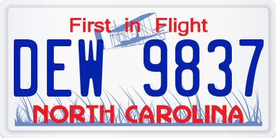 NC license plate DEW9837