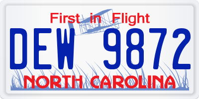 NC license plate DEW9872
