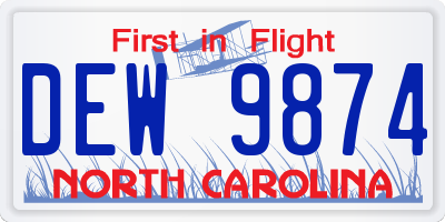 NC license plate DEW9874