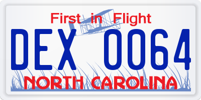 NC license plate DEX0064