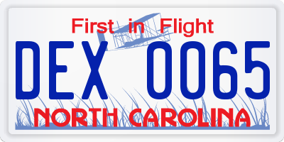 NC license plate DEX0065