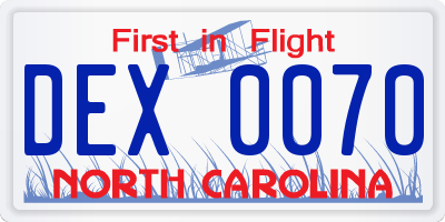 NC license plate DEX0070