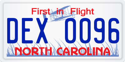 NC license plate DEX0096