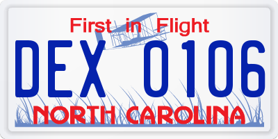 NC license plate DEX0106