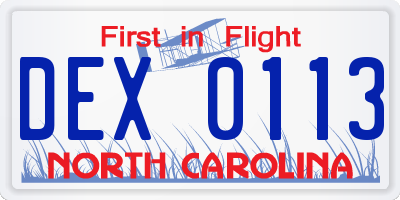 NC license plate DEX0113
