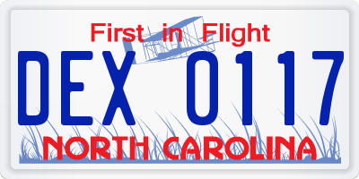 NC license plate DEX0117