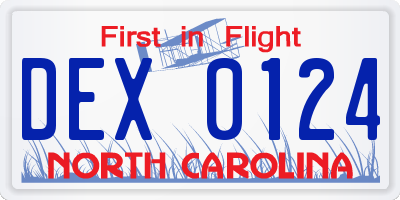 NC license plate DEX0124