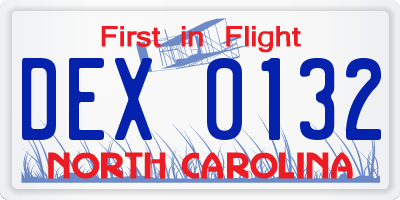 NC license plate DEX0132