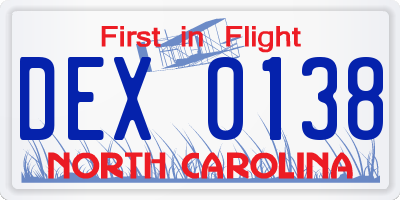 NC license plate DEX0138
