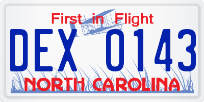 NC license plate DEX0143