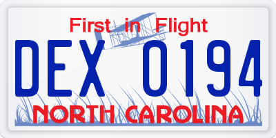 NC license plate DEX0194