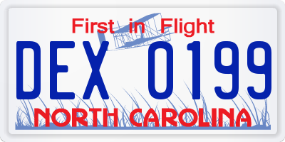 NC license plate DEX0199
