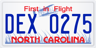 NC license plate DEX0275