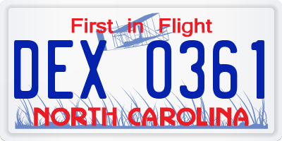 NC license plate DEX0361