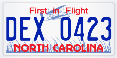 NC license plate DEX0423