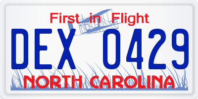 NC license plate DEX0429