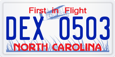 NC license plate DEX0503