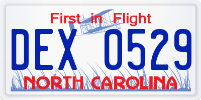 NC license plate DEX0529