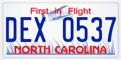 NC license plate DEX0537