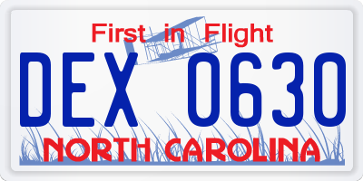 NC license plate DEX0630