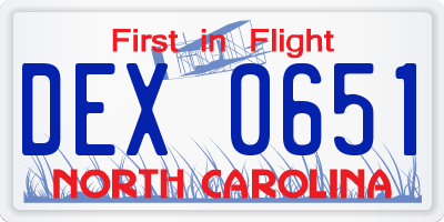 NC license plate DEX0651