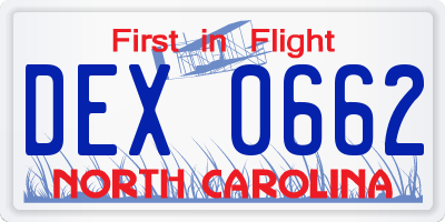 NC license plate DEX0662