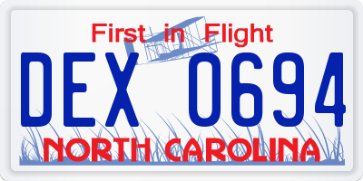 NC license plate DEX0694