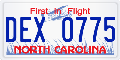 NC license plate DEX0775