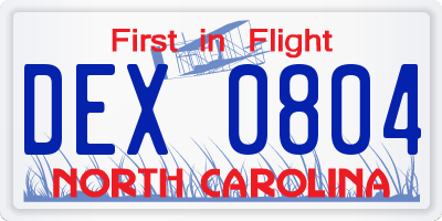 NC license plate DEX0804